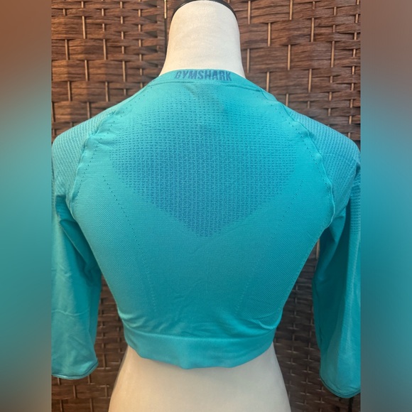 Gymshark Workout Seamless Crop Top Quarter Sleeve Teal Active Exercise Large - Picture 4 of 12